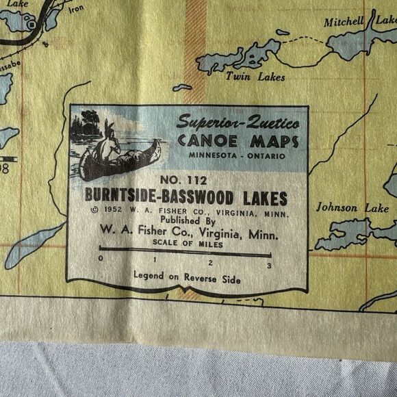 Vintge Fisher Co Superior Quetico Original Canoe Map 1952 Burntside Basswood 112 - Picture 6 of 11